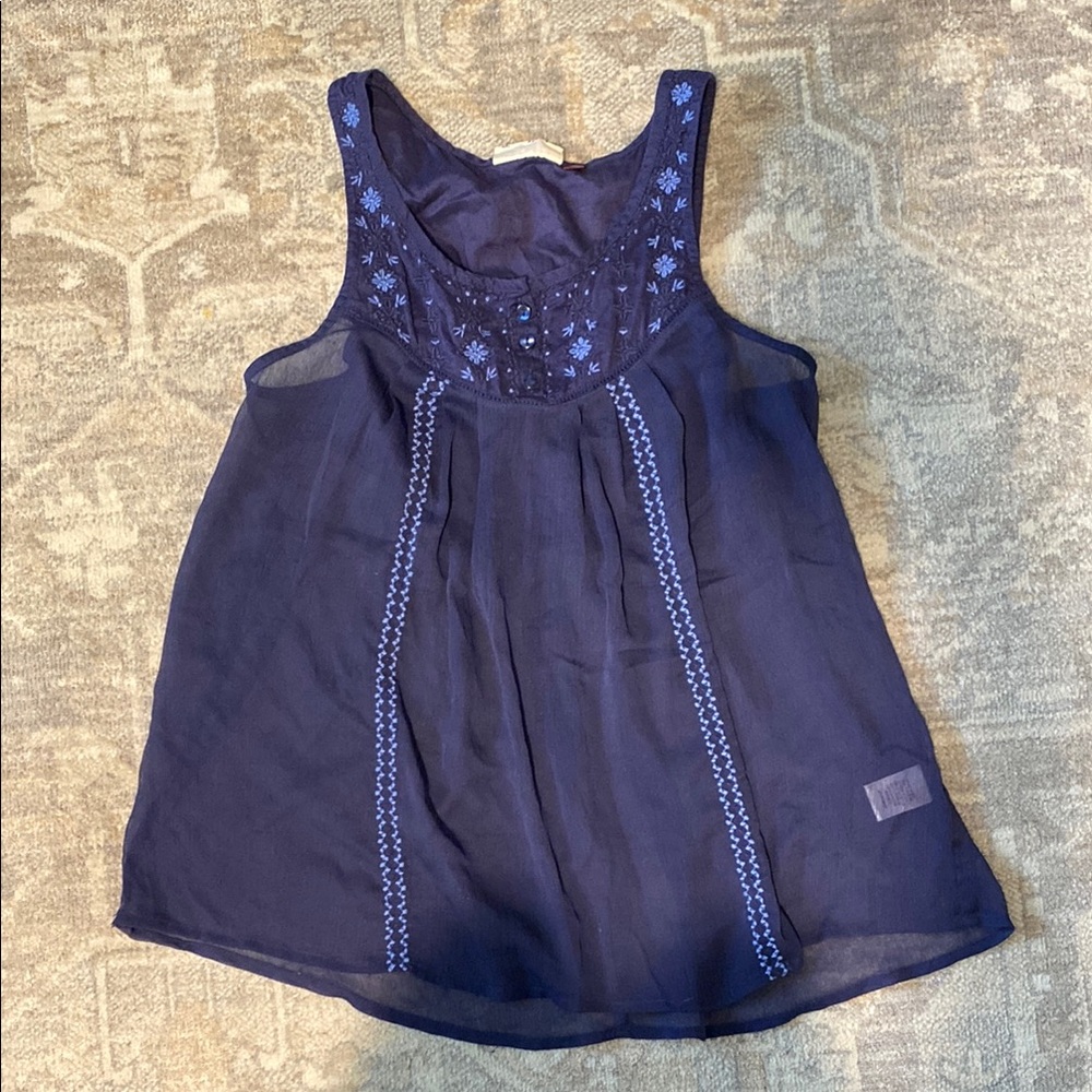 Navy Blue Embroidered Tank